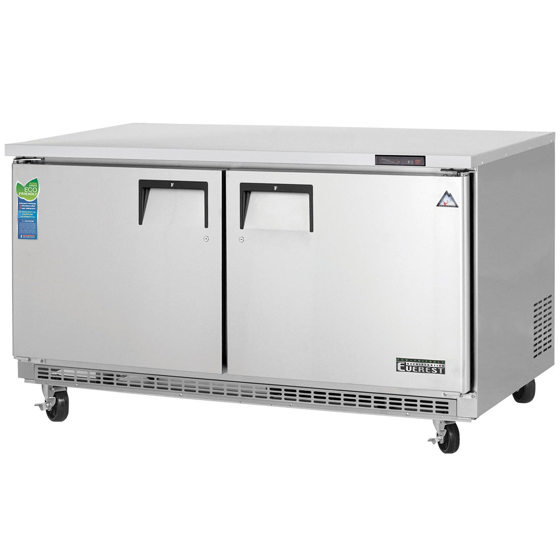 Everest ETBWF2 59 In. Back Mount Undercounter Freezer, 2 Wide Solid Doors, 18 Cu. Ft., 16 Gauge Stainless Steel Worktop