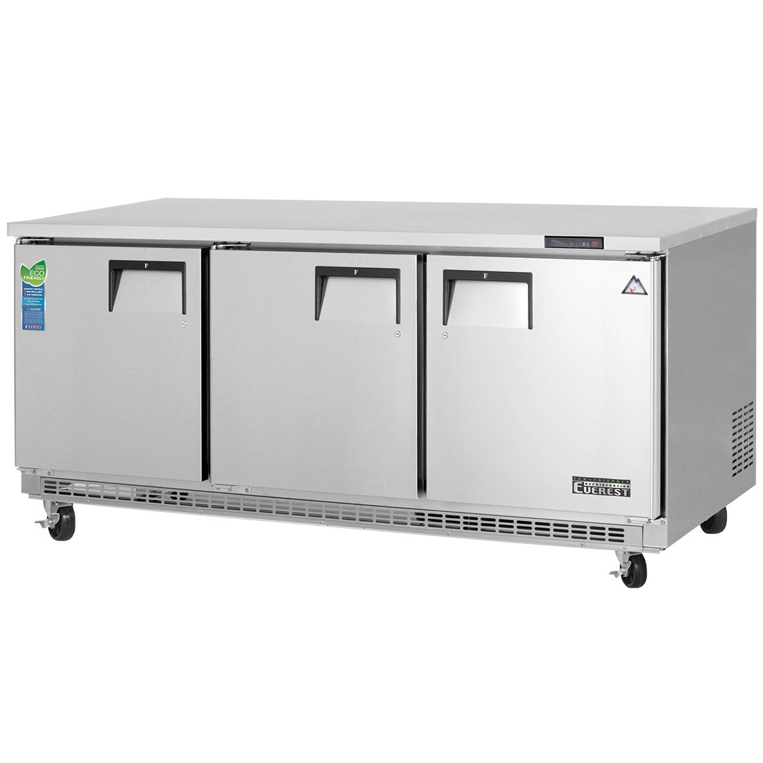 Everest ETBF3 71 In. Back Mount Undercounter Freezer, 3 Solid Doors, 22 Cu. Ft., 16 Gauge Stainless Steel Worktop
