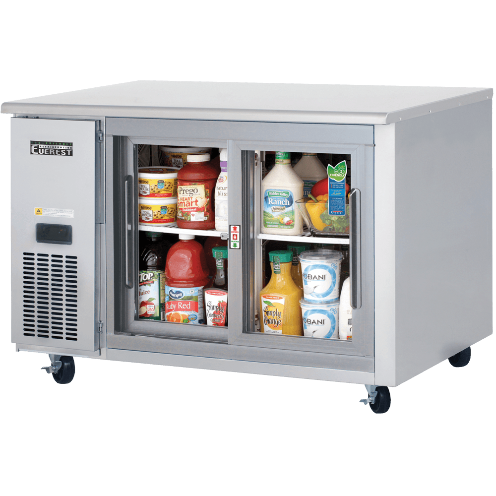 Everest ETGSR2 48 In. Side Mount Glass Door Undercounter Refrigerator, 2 Sliding Low-E Glass Doors, 13 Cu. Ft., LED Lighting