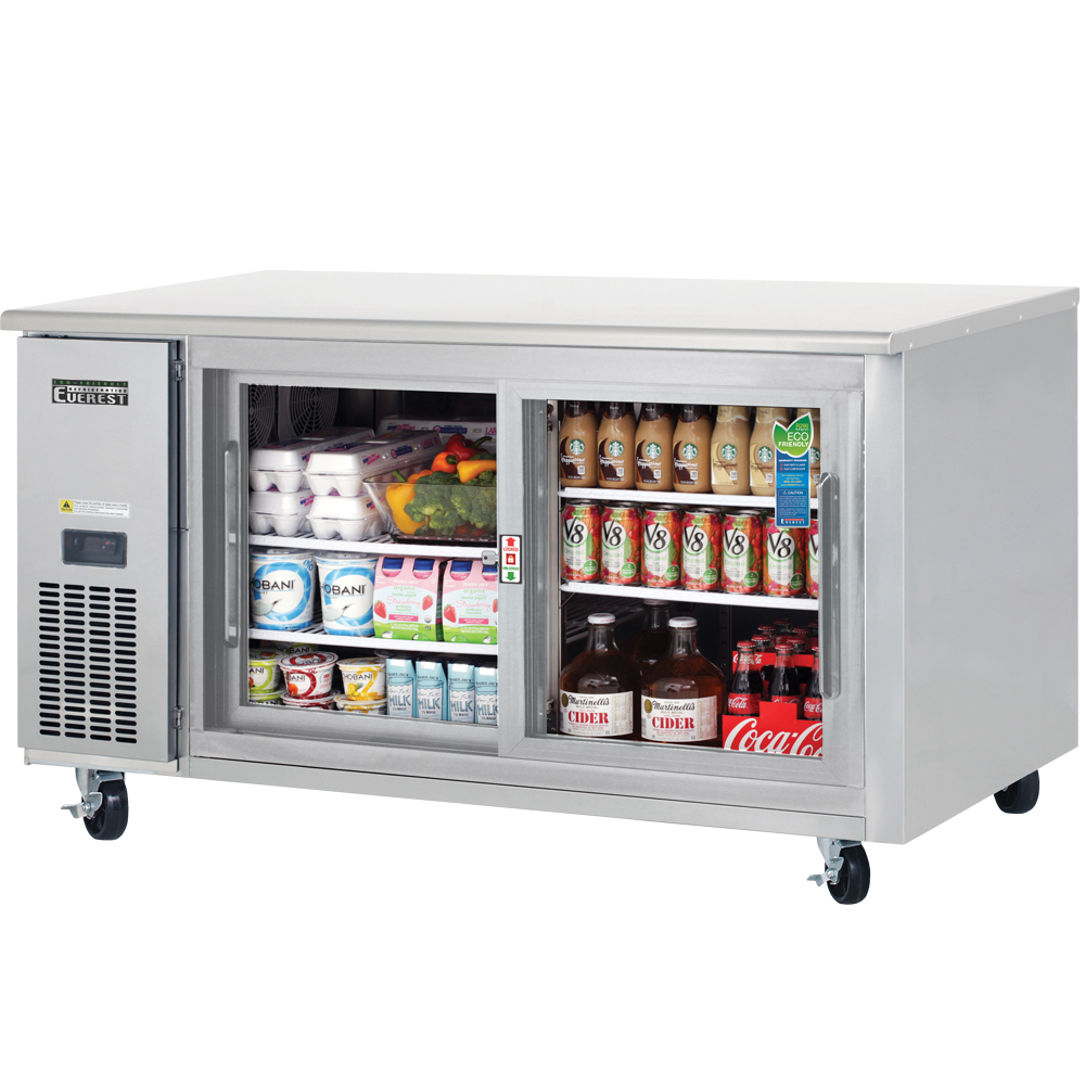Everest ETGR2 59 In. Side Mount Glass Door Undercounter Refrigerator, 2 Sliding Low-E Glass Doors, 18 Cu. Ft., LED Lighting