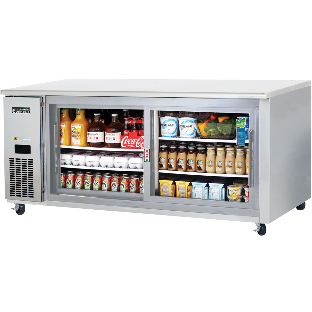 Everest ETGWR2 71 In. Side Mount Glass Door Undercounter Refrigerator, 2 Sliding Low-E Glass Doors, 22 Cu. Ft., LED Lighting