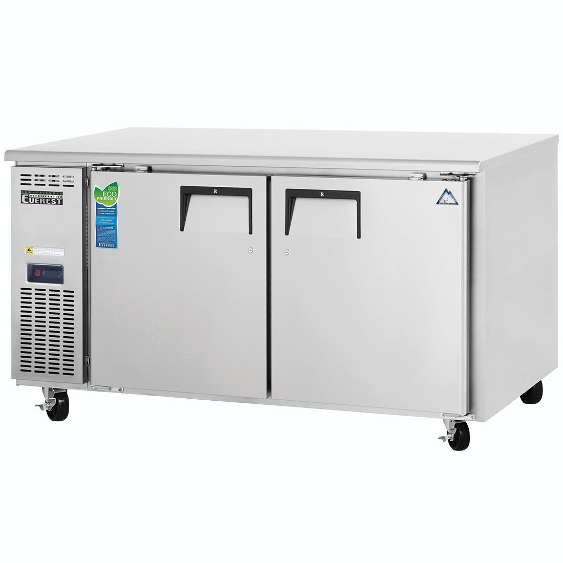 Everest ETWR2 59 In. Side Mount Undercounter Refrigerator, 2 Wide Solid Doors, 18 Cu. Ft., 16 Gauge Stainless Steel Worktop