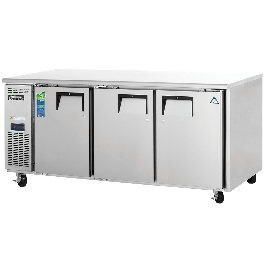 Everest ETR3 71 In. Side Mount Undercounter Refrigerator, 3 Solid Doors, 22 Cu. Ft., 16 Gauge Stainless Steel Worktop