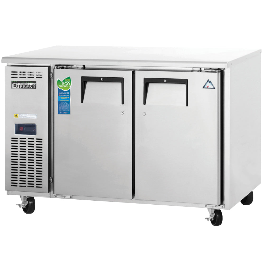 Everest ETR2-24 48 In. Side Mount Undercounter Refrigerator, 24 In. Depth Class, 2 Solid Doors, 9 Cu. Ft., Stainless Steel Worktop