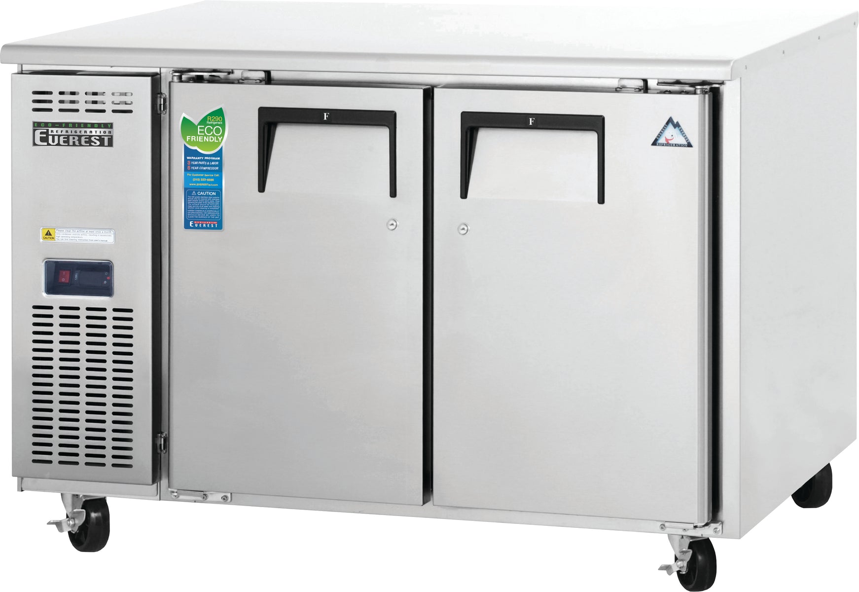 Everest ETF2 48 In. Side Mount Undercounter Freezer, 2 Solid Doors, 13 Cu. Ft., 16 Gauge Stainless Steel Worktop