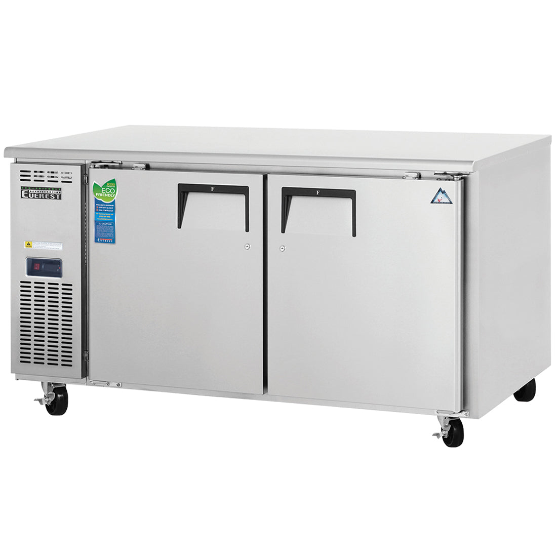Everest ETWF2 59 In. Side Mount Undercounter Freezer, 2 Wide Solid Doors, 18 Cu. Ft., 16 Gauge Stainless Steel Worktop