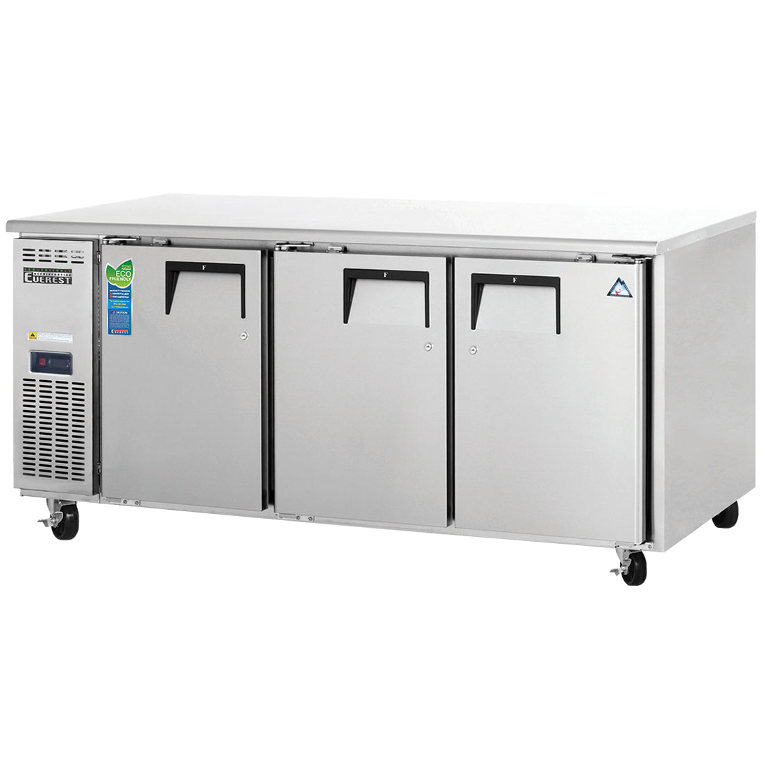 Everest ETF3 71 In. Side Mount Undercounter Freezer, 3 Solid Doors, 22 Cu. Ft., 16 Gauge Stainless Steel Worktop