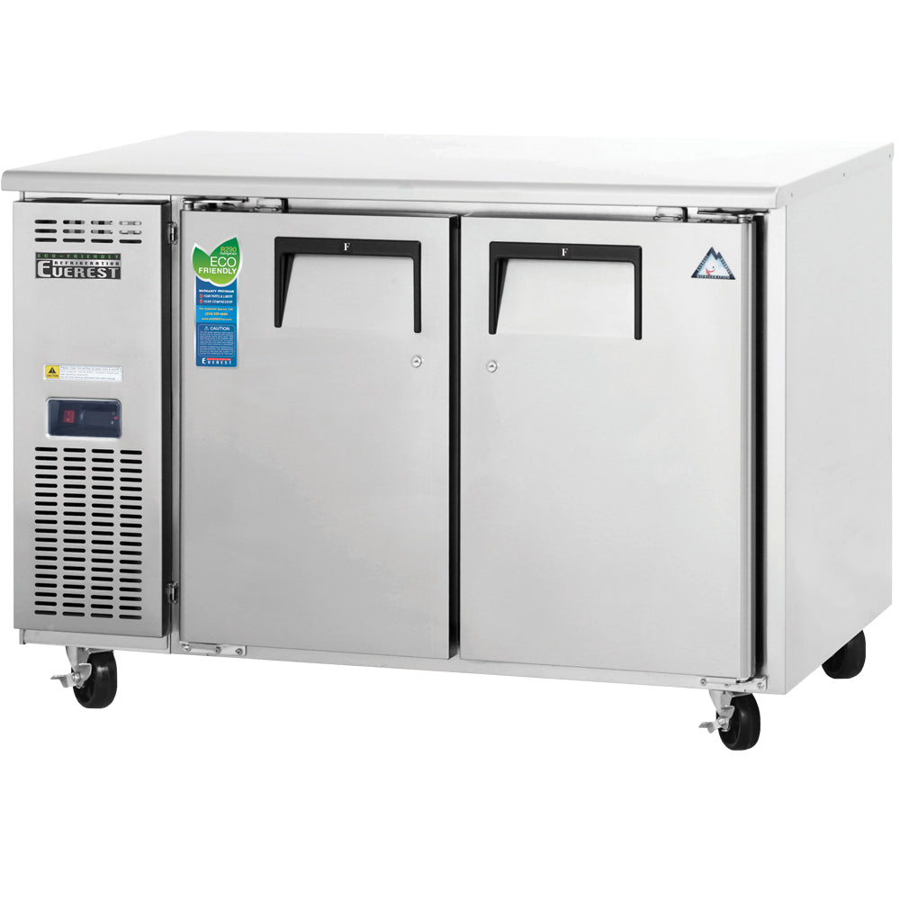 Everest ETF2-24 48 In. Side Mount Undercounter Freezer, 24 In. Depth Class, 2 Solid Doors, 9 Cu. Ft., Stainless Steel Worktop