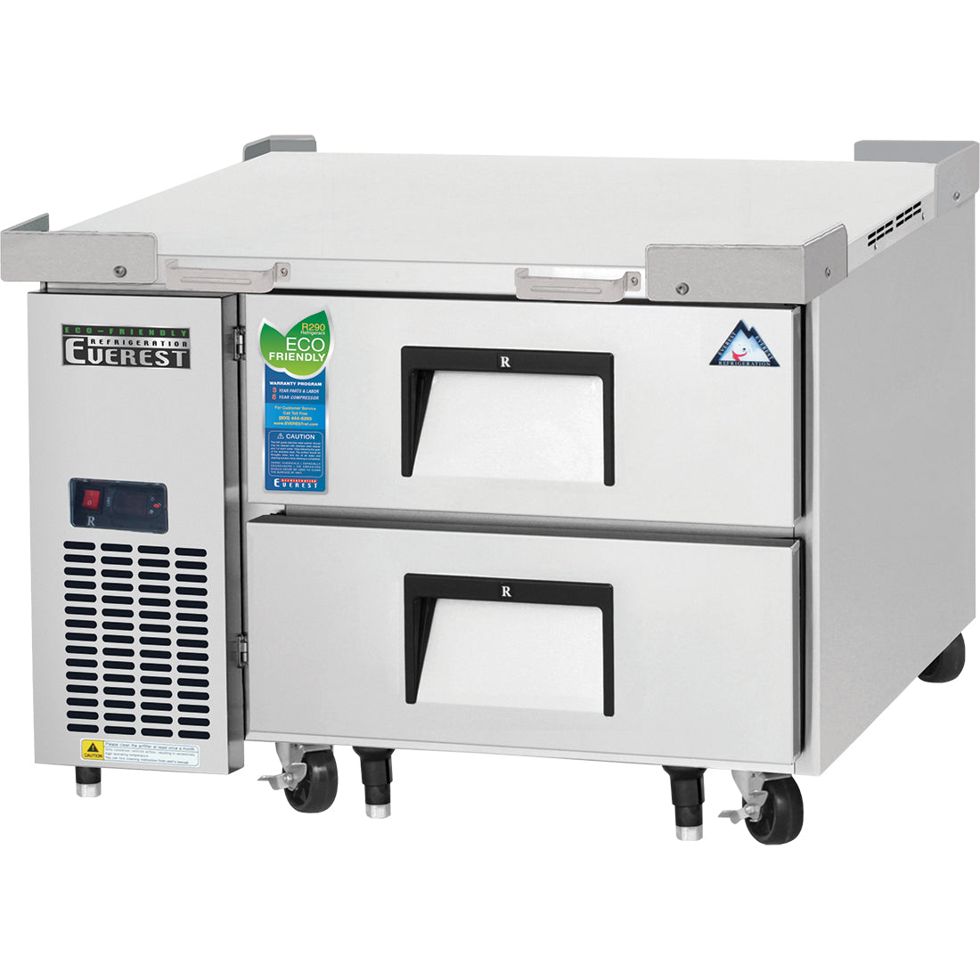 Everest ECB36D2 36 In. Two Drawer Chef Base Refrigerator, 717 Lb. Equipment Capacity, Side Mount Blizzard R290