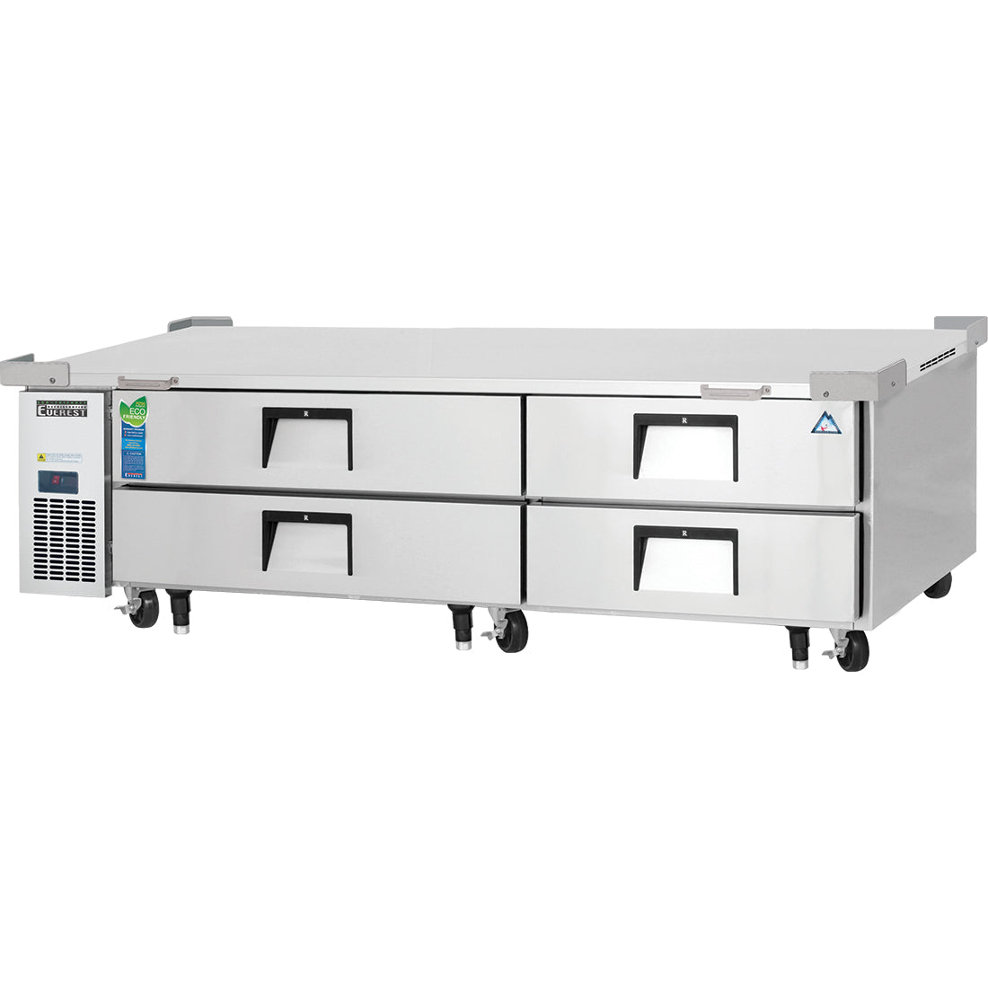 Everest ECB82D4 82 In. Four Drawer Chef Base Refrigerator, 1,084 Lb. Equipment Capacity, Side Mount Blizzard R290
