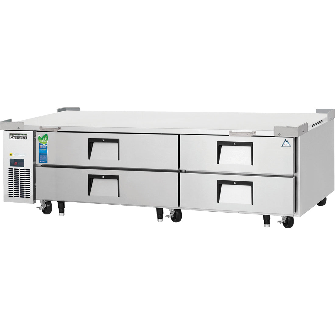 Everest ECB82-84D4 84 In. Four Drawer Chef Base Refrigerator, 1,084 Lb. Equipment Capacity, Side Mount Blizzard R290