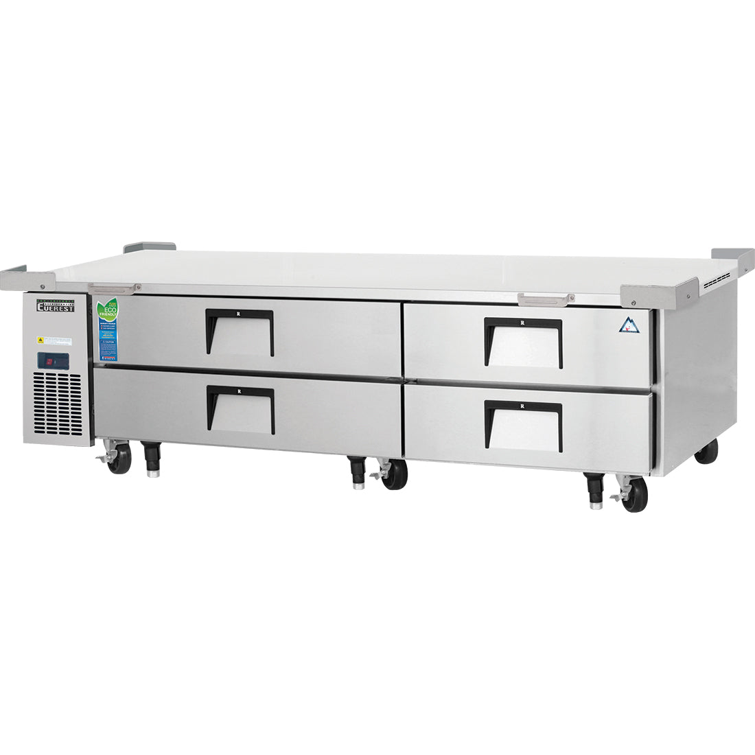 Everest ECB82-86D4 86 In. Four Drawer Chef Base Refrigerator, 1,084 Lb. Equipment Capacity, Side Mount Blizzard R290