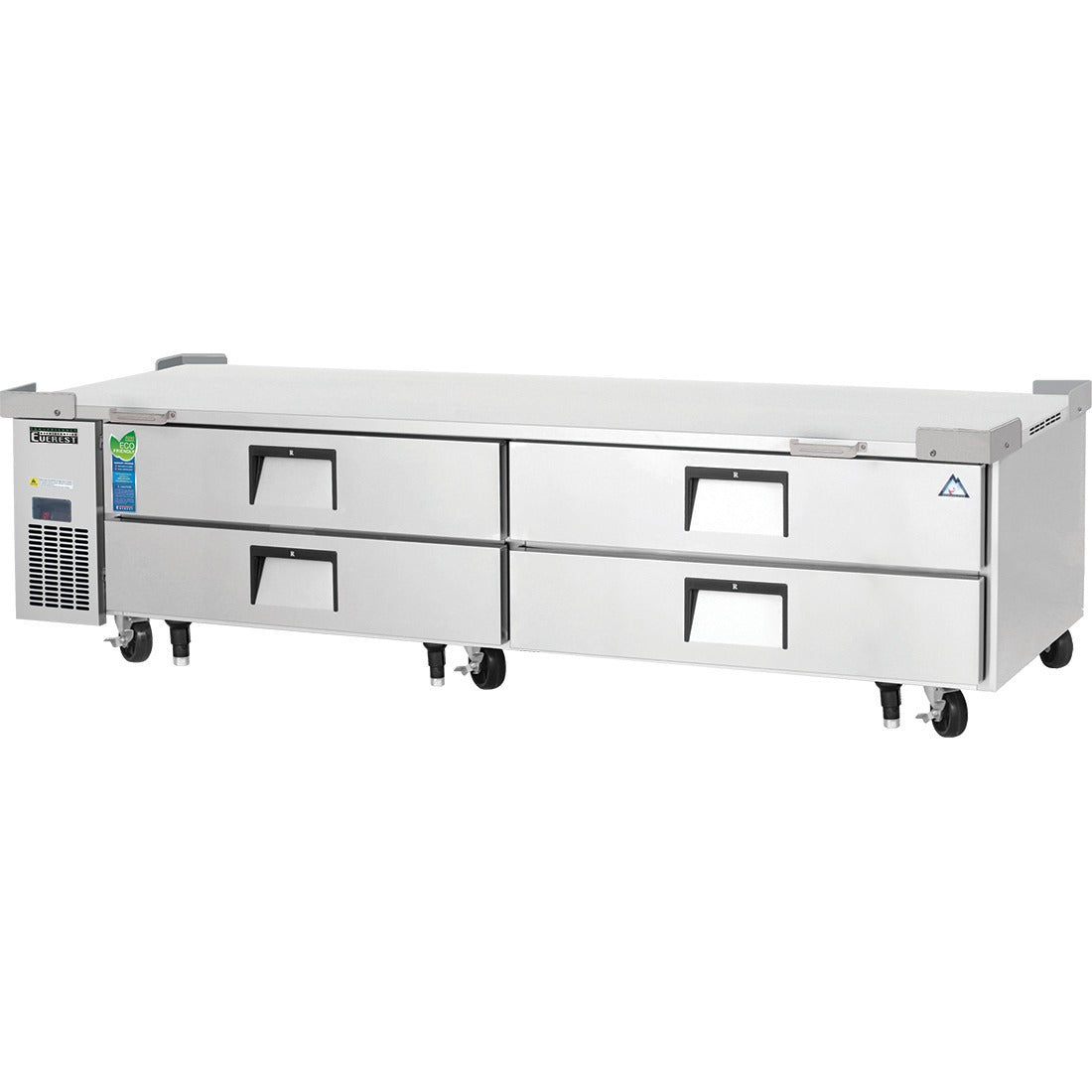 Everest ECB96D4 96 In. Four Drawer Chef Base Refrigerator, 1,434 Lb. Equipment Capacity, Side Mount Blizzard R290