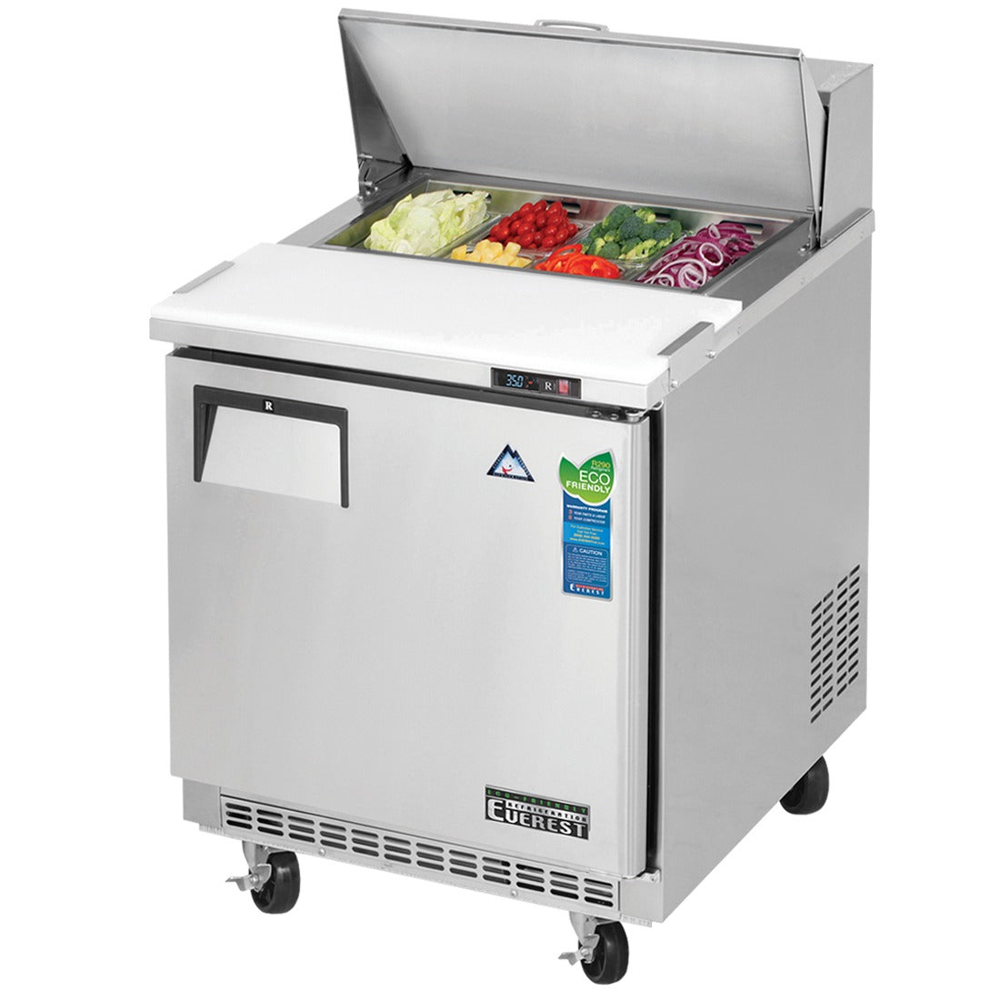 Everest EPBNR1 28 In. Back Mount Sandwich Prep Table, 1 Solid Door, 8 Cu. Ft., (8) 1/6 Size Pans