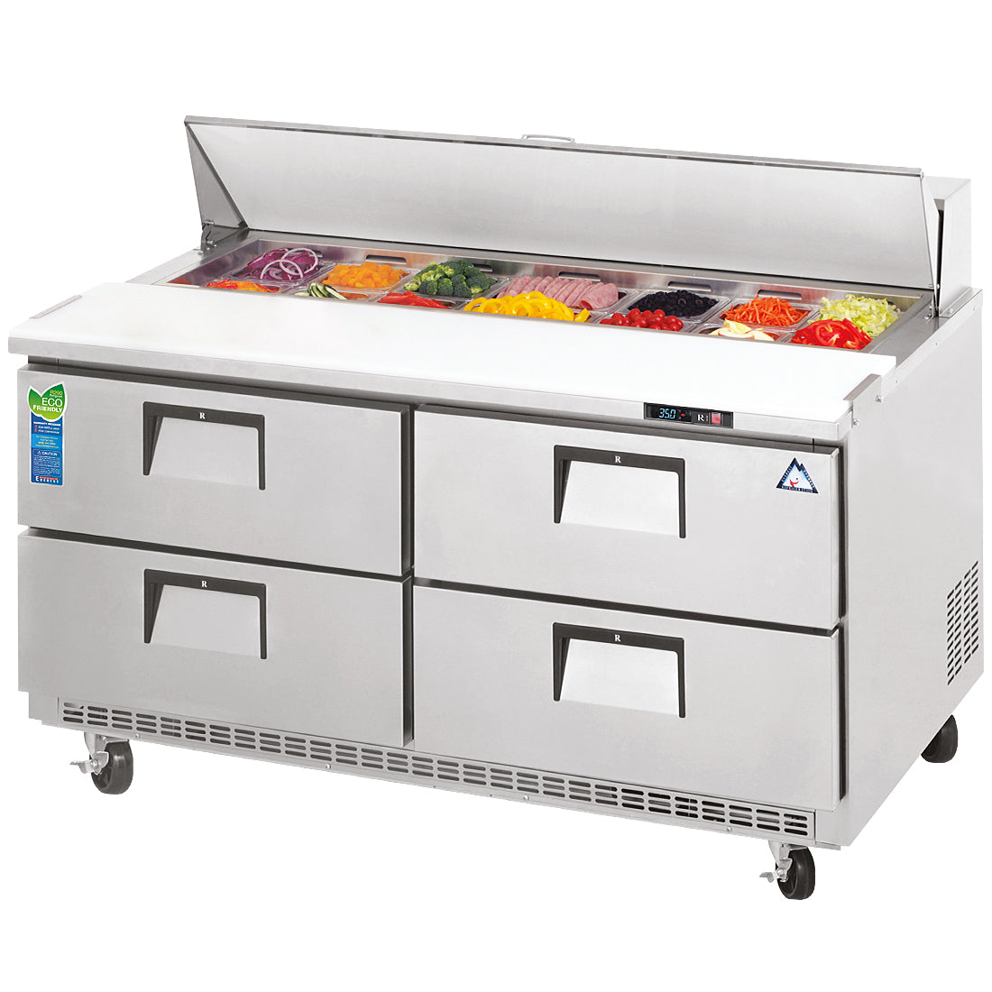 Everest EPBNR2-D4 48 In. Drawered Sandwich Prep Table, 4 Drawers, 13 Cu. Ft., (12) 1/6 Size Pan Rail