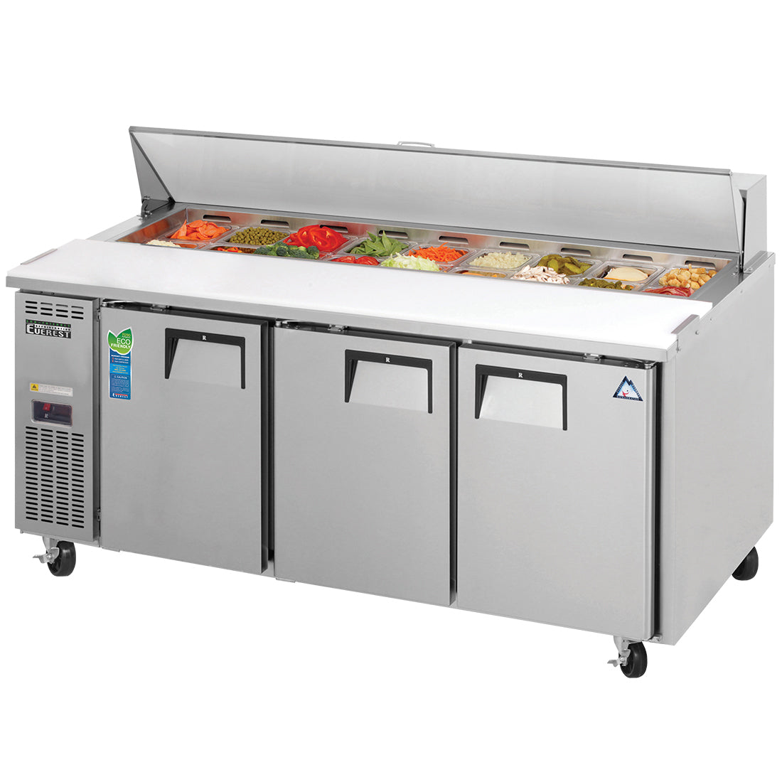 Everest EPR3 71 In. Side Mount Sandwich Prep Table, 3 Solid Doors, 21 Cu. Ft., (18) 1/6 Size Pans
