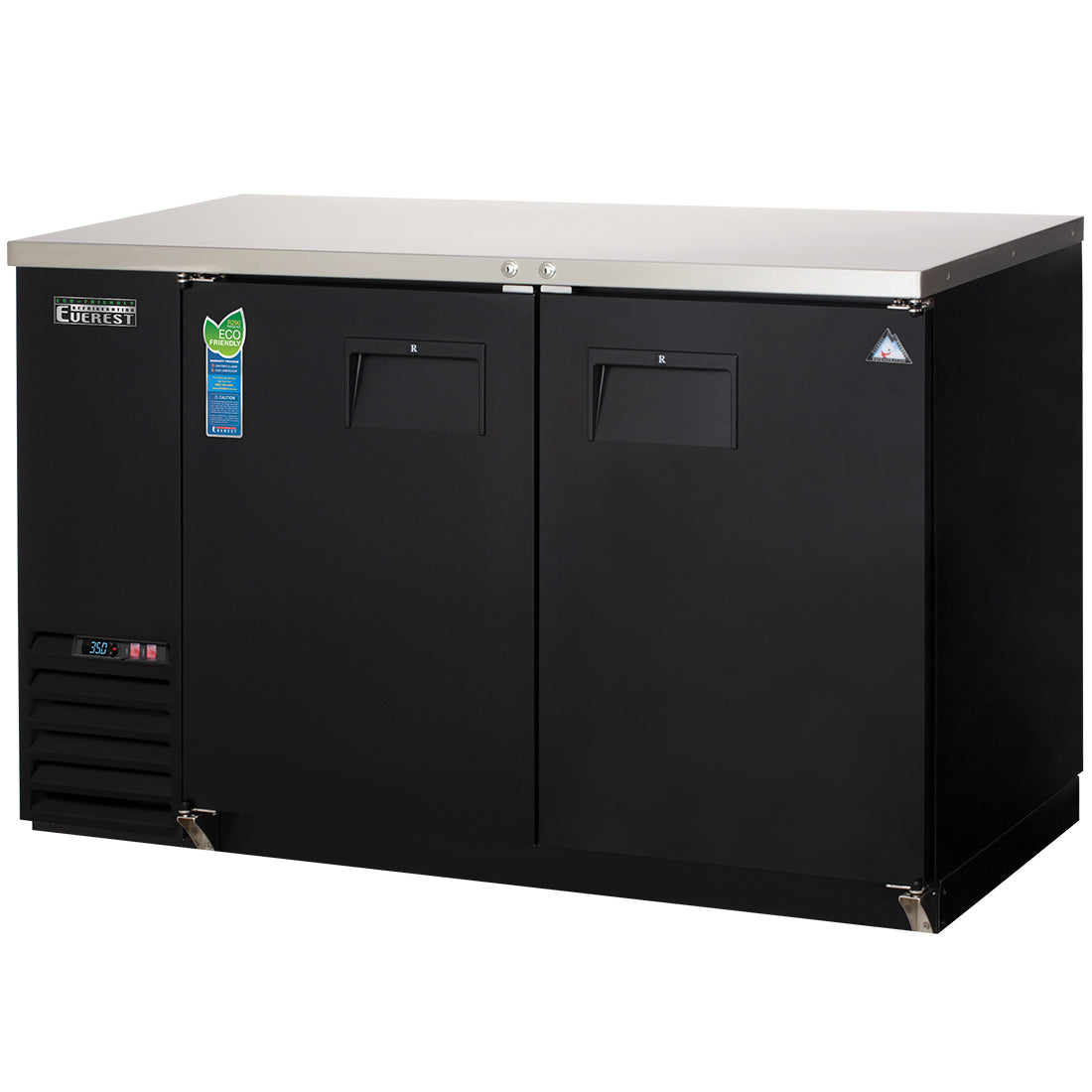 Everest EBB48 49 In. Back Bar Cooler, 2 Locking Solid Doors, 14 Cu. Ft., 490 Can Capacity, Black Vinyl Exterior, LED Lighting