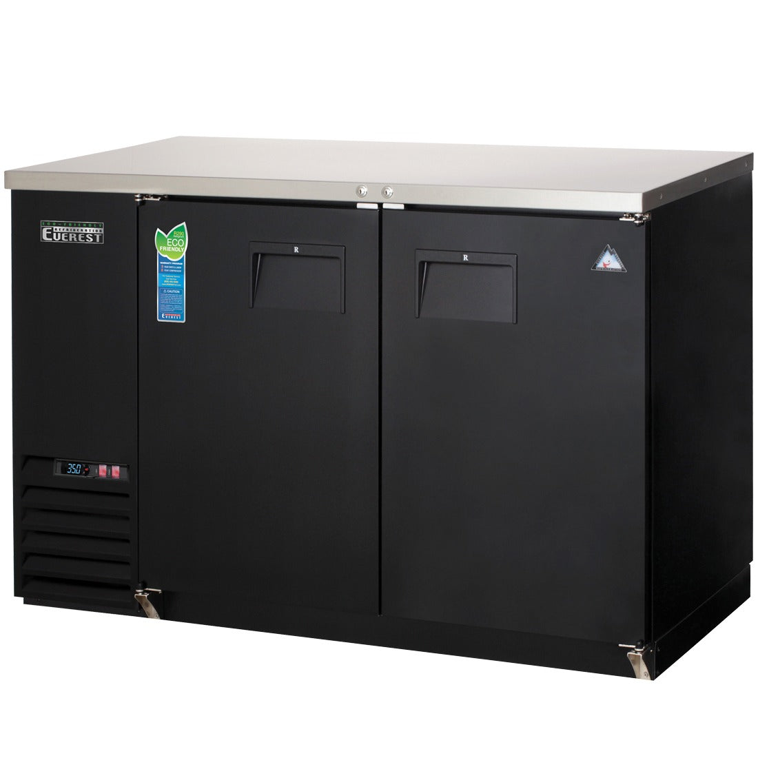 Everest EBB48-24 49 In. Back Bar Cooler, 2 Locking Solid Doors, 13 Cu. Ft., 420 Can Capacity, Black Vinyl Exterior, LED Lighting