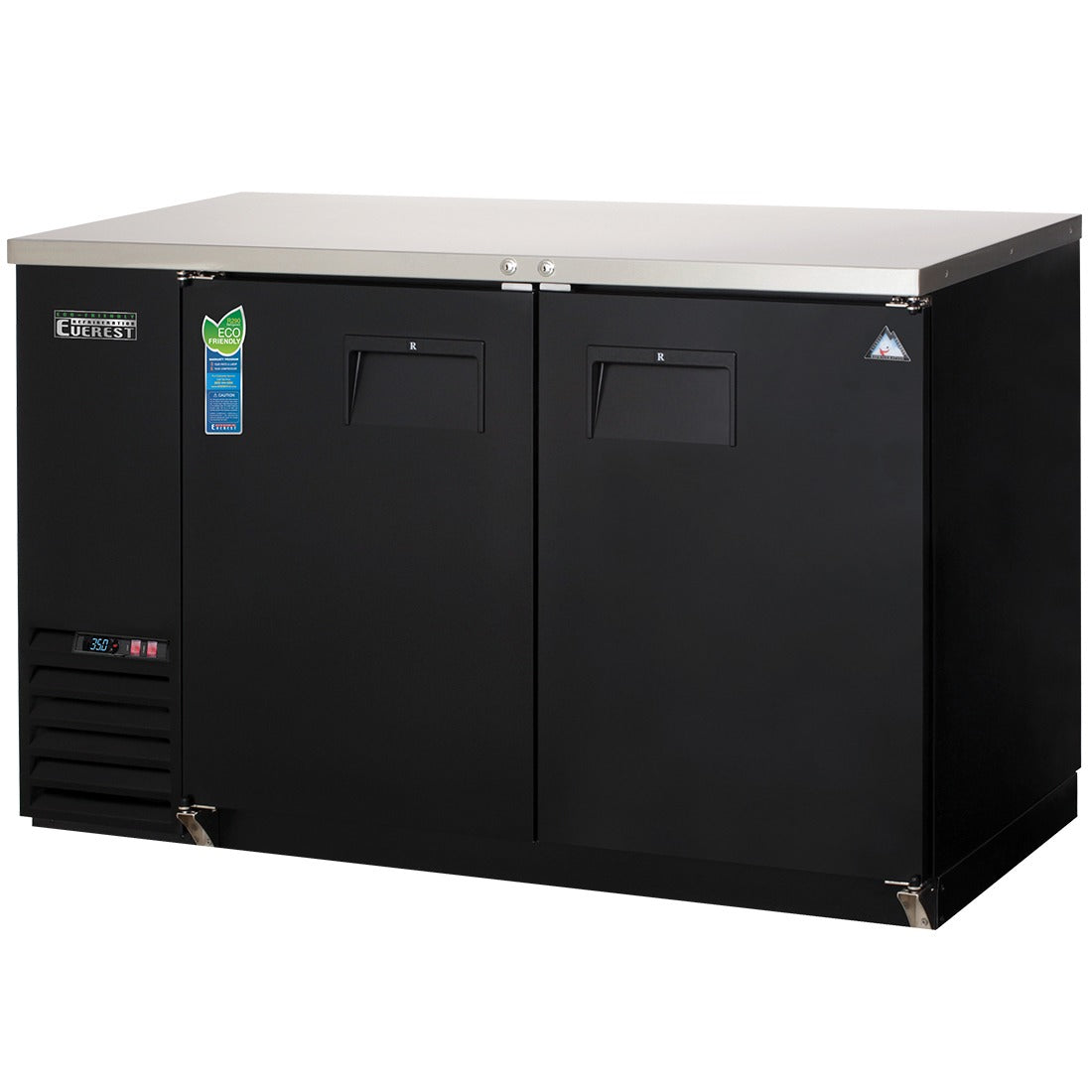 Everest EBB59 58 In. Back Bar Cooler, 2 Locking Solid Doors, 20 Cu. Ft., 640 Can Capacity, Black Vinyl Exterior, LED Lighting