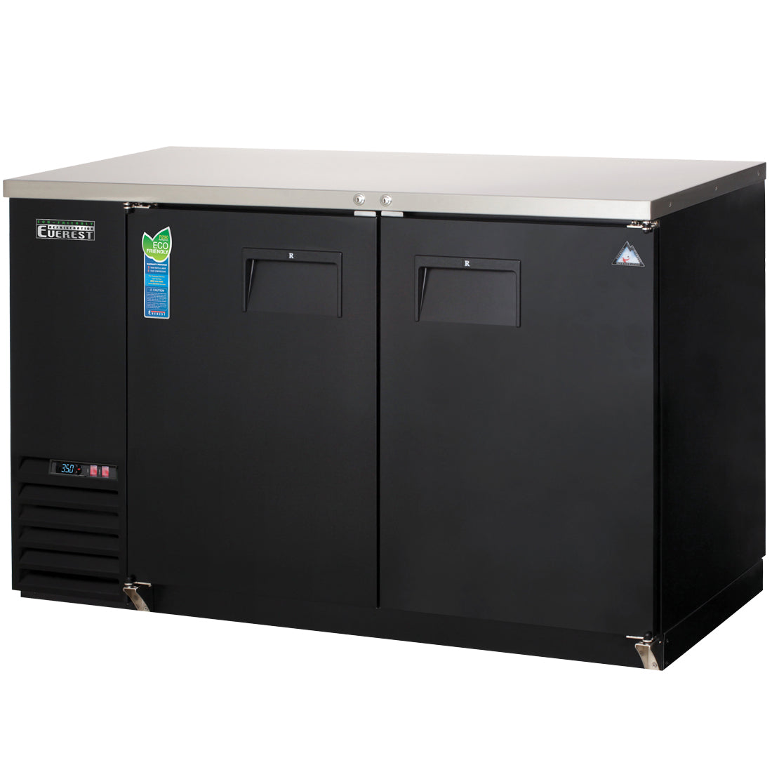 Everest EBB59-24 58 In. Back Bar Cooler, 2 Locking Solid Doors, 17 Cu. Ft., 560 Can Capacity, Black Vinyl Exterior, LED Lighting
