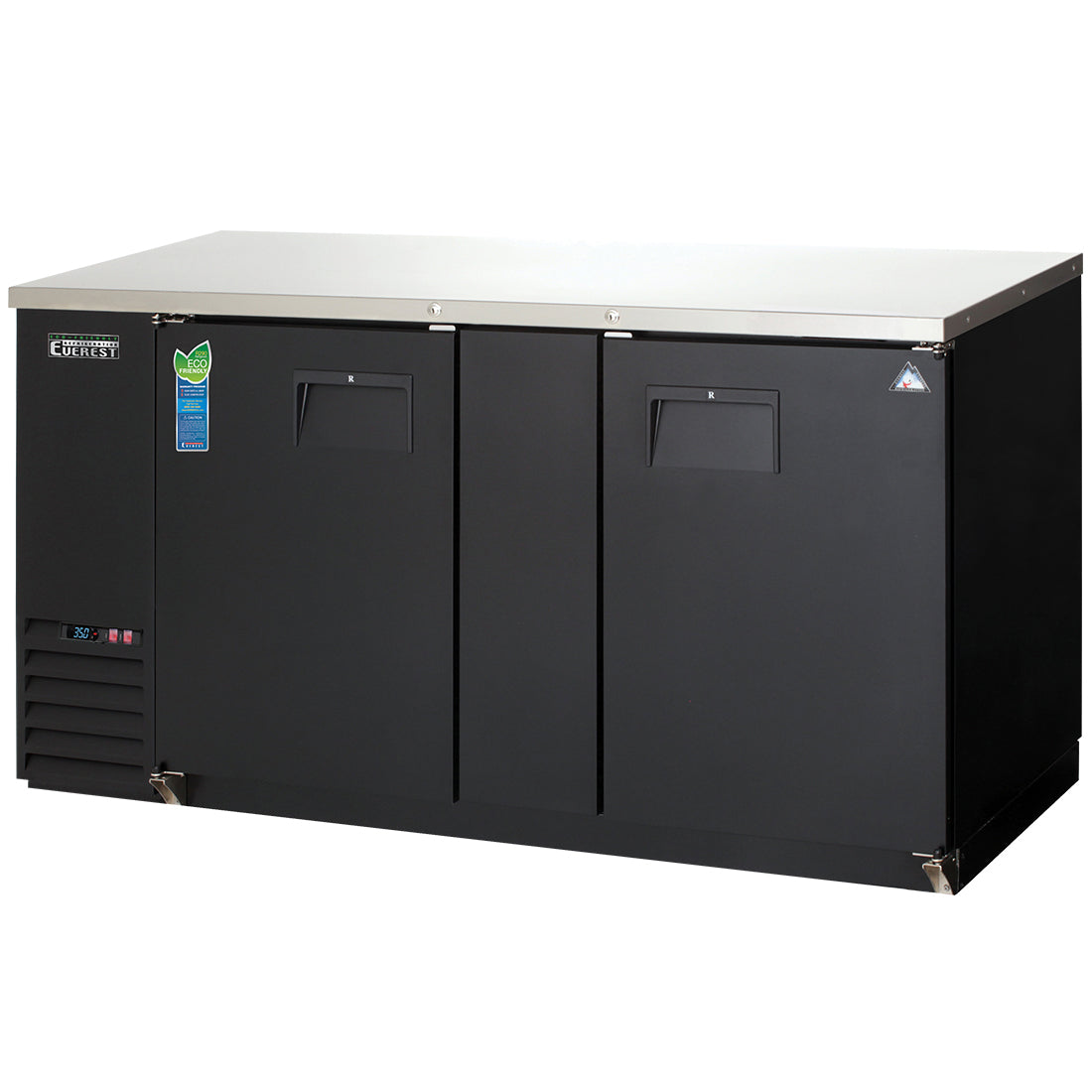 Everest EBB69 68 In. Back Bar Cooler, 2 Locking Solid Doors, 24 Cu. Ft., 800 Can Capacity, Black Vinyl Exterior, LED Lighting