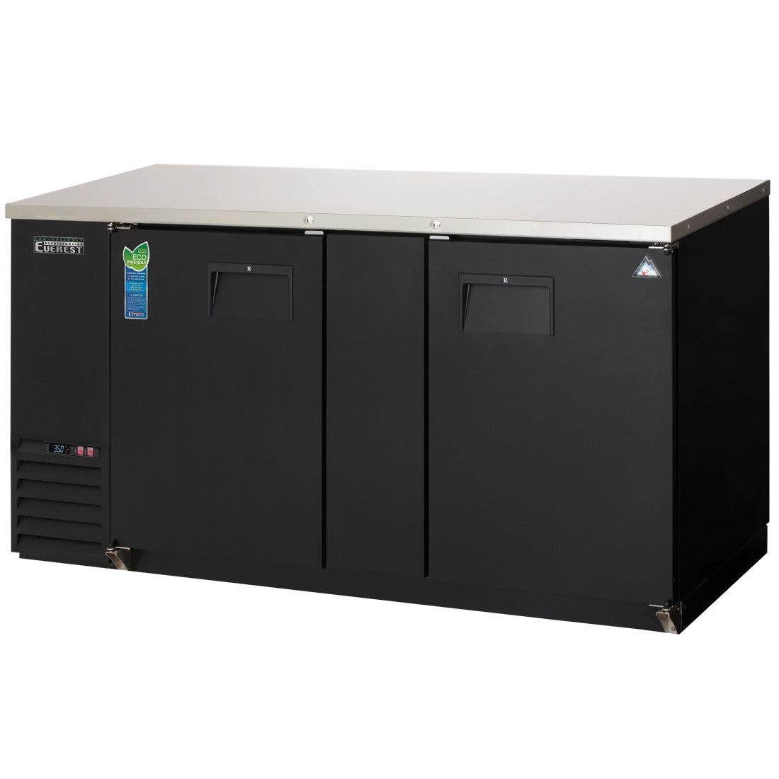 Everest EBB69-24 68 In. Back Bar Cooler, 2 Locking Solid Doors, 20 Cu. Ft., 700 Can Capacity, Black Vinyl Exterior, LED Lighting