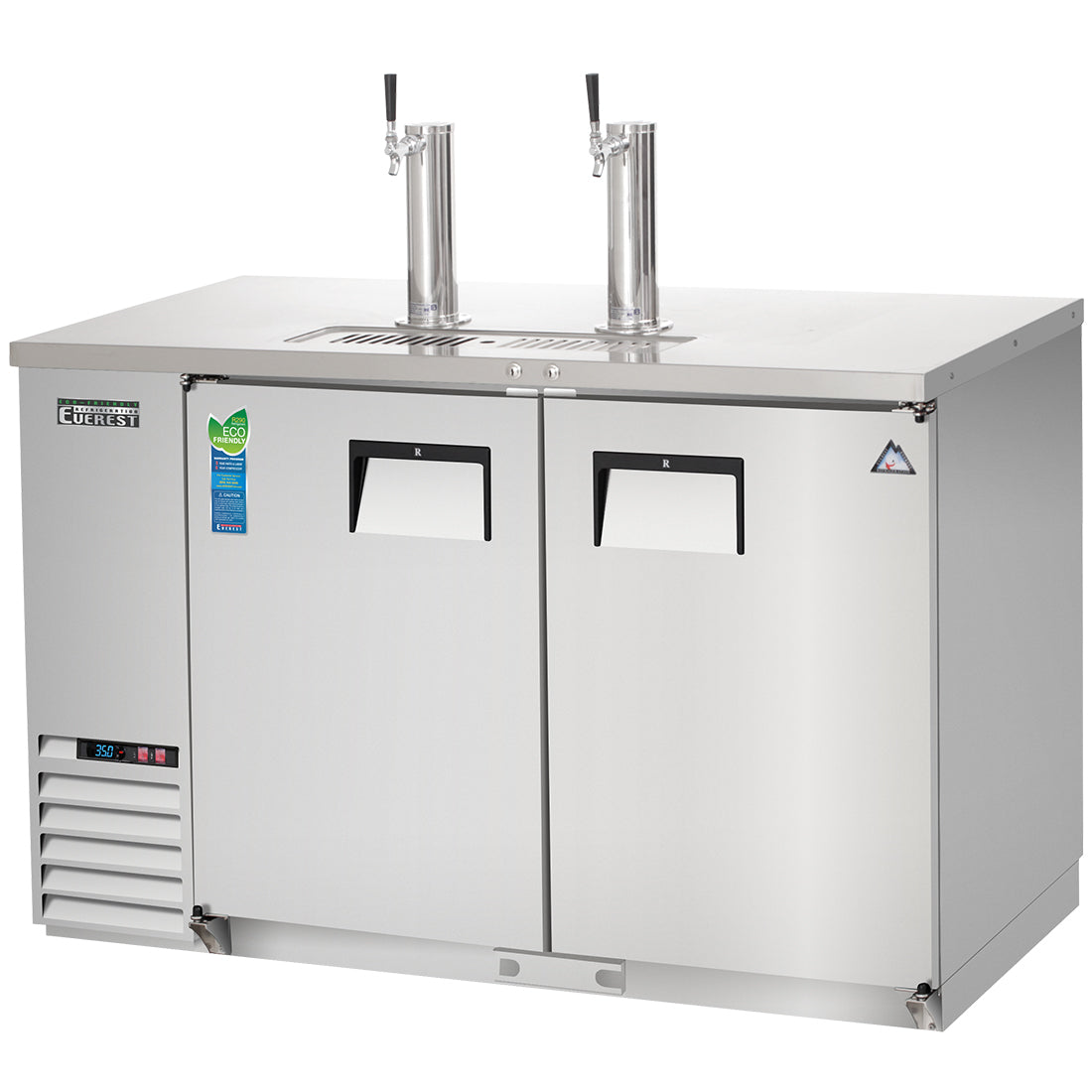 Everest EBD2-SS 58 In. Direct Draw Keg Refrigerator, 2 Half Barrel Kegs, Two Single Faucet Draft Arms, 20 Cu. Ft., Stainless Steel Exterior