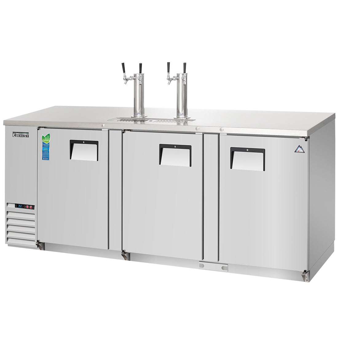 Everest EBD4-SS 89 In. Direct Draw Keg Refrigerator, 4 Half Barrel Kegs, Two Dual Faucet Draft Arms, 32 Cu. Ft., Stainless Steel Exterior