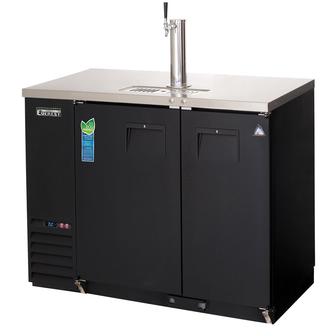 Everest EBDS2-BB-24 49 In. Back Bar and Direct Draw Keg Refrigerator, 24 In. Depth, 1 Half Barrel Keg, Single Faucet Draft Arm, 175 Can Backstock, Black Vinyl Exterior
