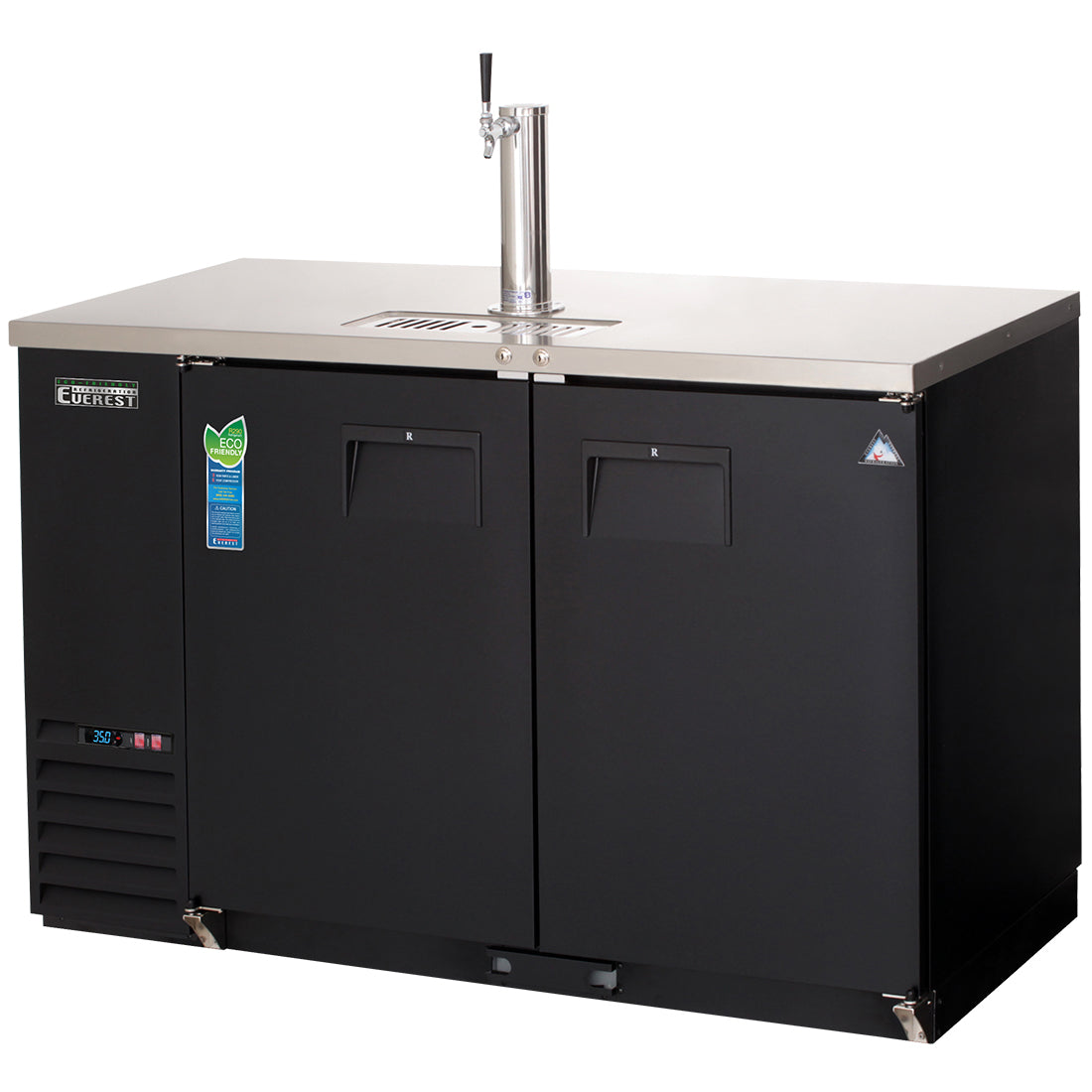 Everest EBD2-BB-24 58 In. Back Bar and Direct Draw Keg Refrigerator, 24 In. Depth, 1 Half Barrel Keg, Single Faucet Draft Arm, 245 Can Backstock, Black Vinyl Exterior