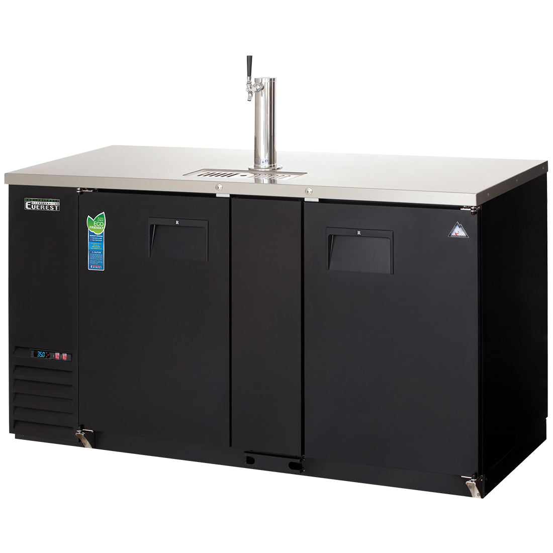Everest EBD3-BB-24 68 In. Back Bar and Direct Draw Keg Refrigerator, 24 In. Depth, 2 Kegs (1/2 + 1/4 Slim), Single Faucet Draft Arm, 315 Can Backstock, Black Vinyl Exterior
