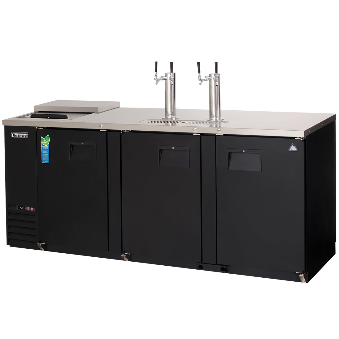 Everest EBD4-CT 89 In. Club Top Direct Draw Keg Refrigerator, 4 Half Barrel Kegs, Two Dual Faucet Draft Arms, Chilled Glassware Compartment, Black Vinyl Exterior