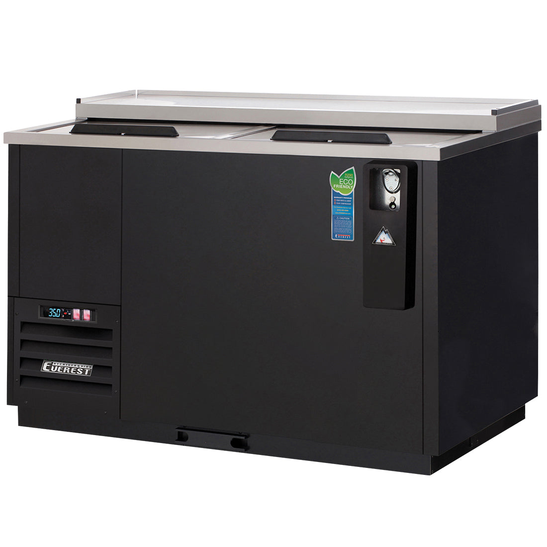 Everest EBC50 50 In. Horizontal Bottle Cooler, 2 Locking Solid Lids, 15 Cu. Ft., 576 Can Capacity, Black Vinyl Exterior, LED Lighting