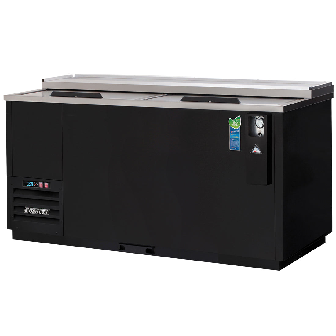 Everest EBC65 65 In. Horizontal Bottle Cooler, 2 Locking Solid Lids, 21 Cu. Ft., 780 Can Capacity, Black Vinyl Exterior, LED Lighting