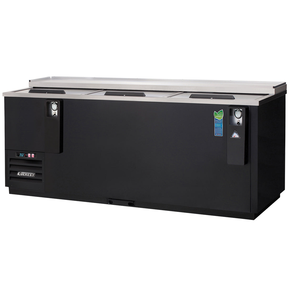 Everest EBC80 80 In. Horizontal Bottle Cooler, 3 Locking Solid Lids, 26 Cu. Ft., 1008 Can Capacity, Black Vinyl Exterior, LED Lighting