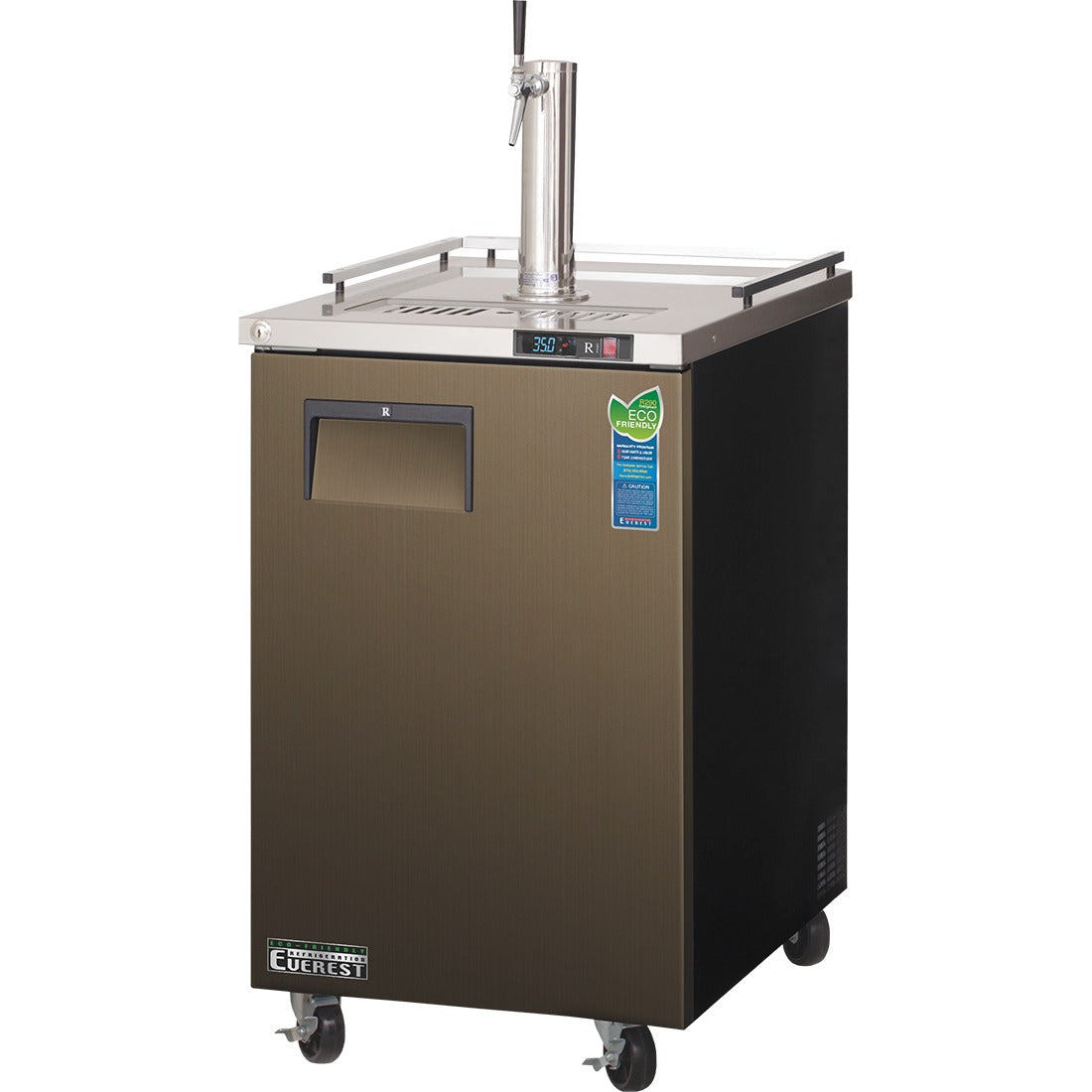 Everest ECF1 24 In. Nitro Cold Brew Coffee Dispenser, 1 Half Barrel Keg, One Single Faucet Draft Arm, 8 Cu. Ft., Black Vinyl Exterior