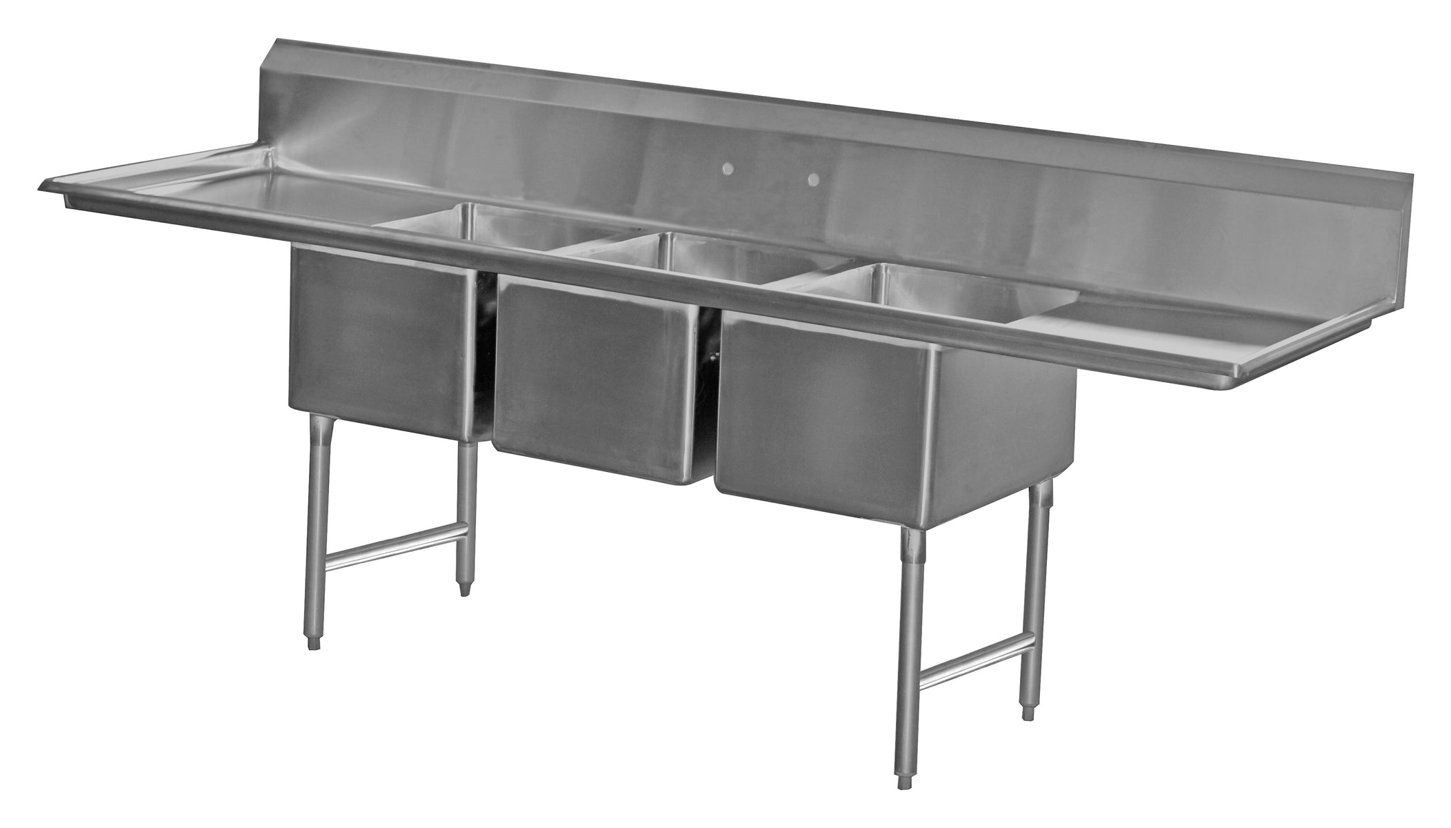 Serv-Ware 3CWPH20282-30 124 In. 3-Compartment Sink, 20x28 Bowls, 2 Drainboards