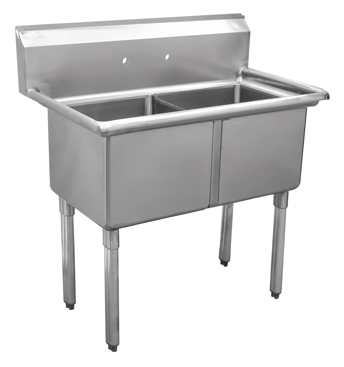 Serv-Ware D2CWP1818L-18 57 In. 2 Compartment Sink, 18 Gauge 304 Stainless Steel, 18 In. Left Drainboard