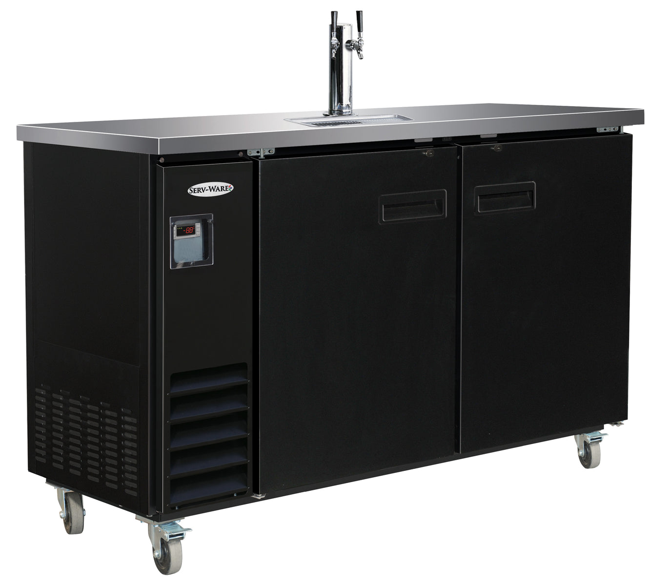 Serv-Ware DD61-1-HC 61 In. Beer Dispenser, 1 Tower, 2 Faucets, 14.16 Cu. Ft., R290 HC Refrigerant