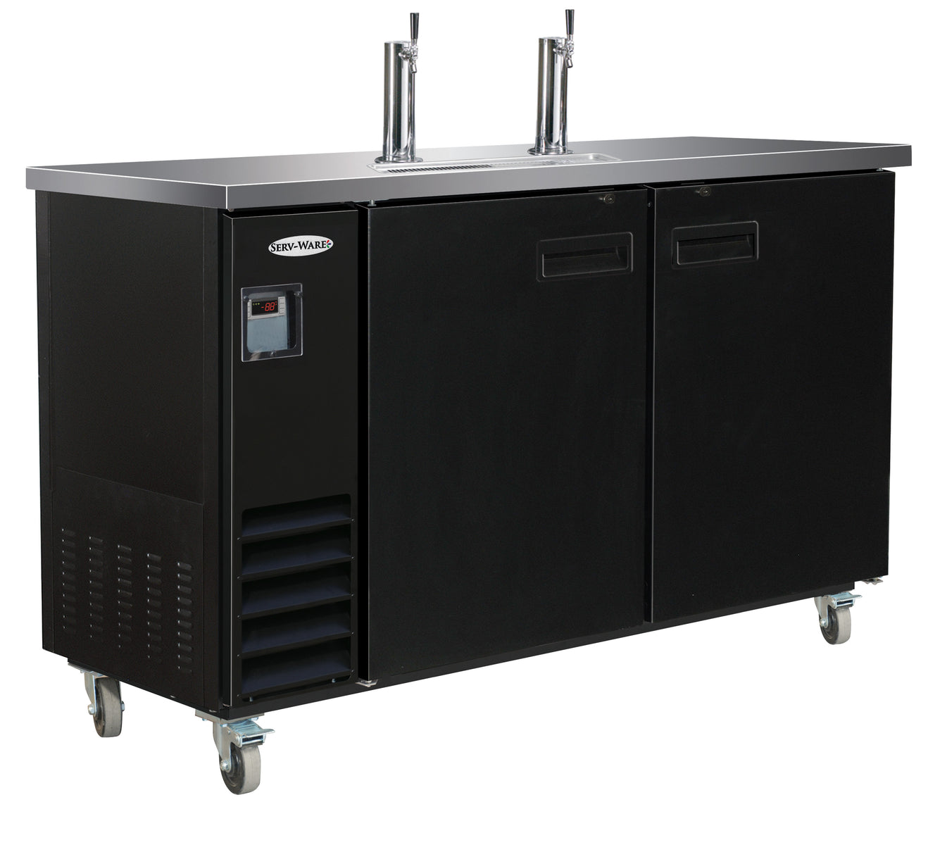 Serv-Ware DD61-2-HC 61 In. Beer Dispenser, 2 Towers, 2 Faucets, 14.16 Cu. Ft., R290 HC Refrigerant