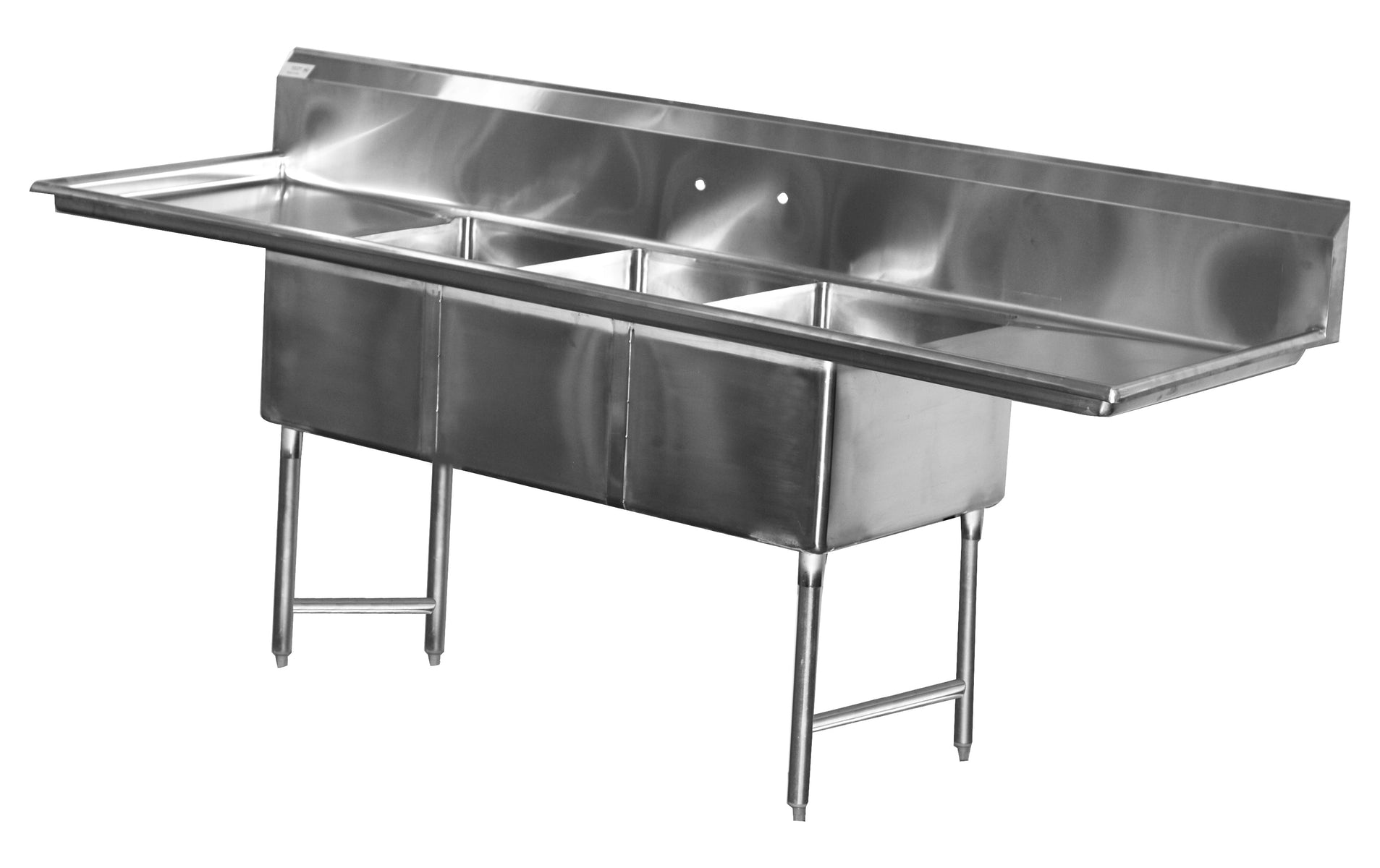 Serv-Ware E3CWP24242-24 120 In. 3-Compartment Sink, 24x24 Bowls, 2 Drainboards
