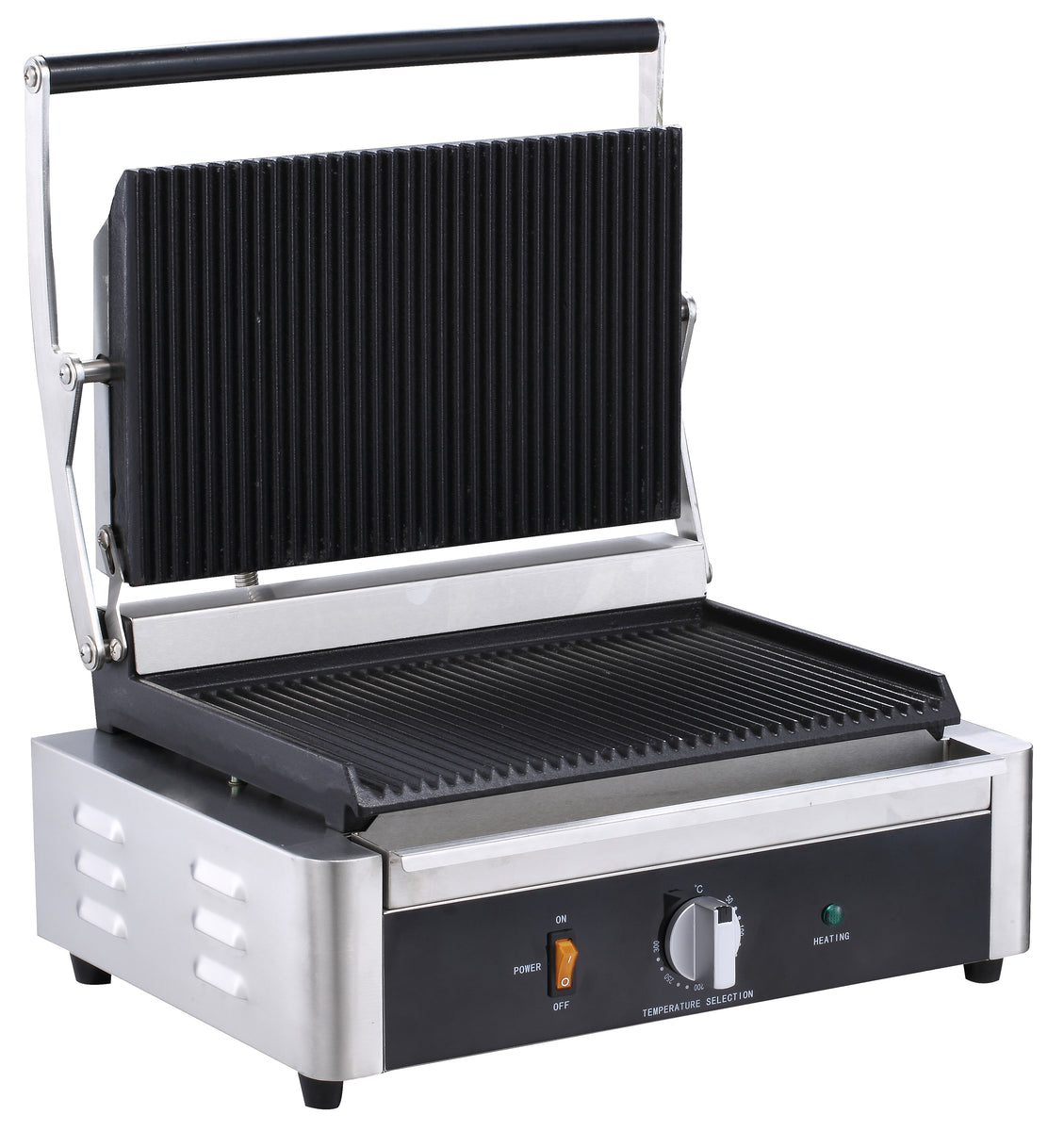 Serv-Ware EPG-100GG 17 In. Single Panini Grill, Grooved Top and Bottom Cast Iron Plates, Adjustable Temperature