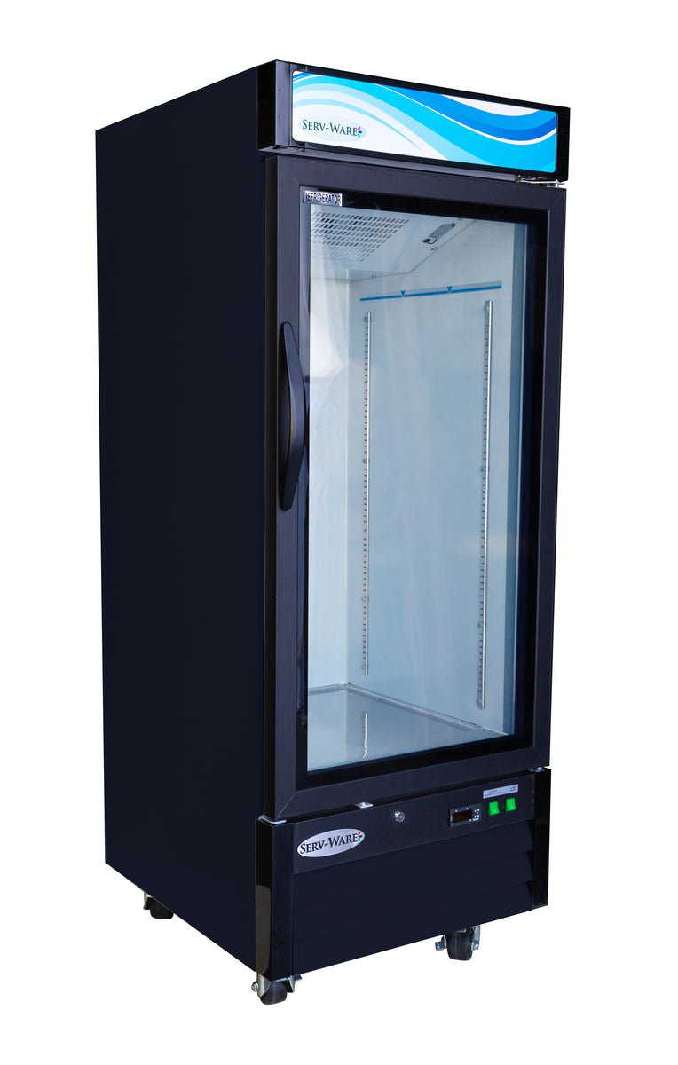 Serv-Ware GR12B-HC 25 In. One-Door Glass Door Merchandiser Refrigerator, 12 Cu. Ft., Black Exterior, Self-Closing Glass Doors