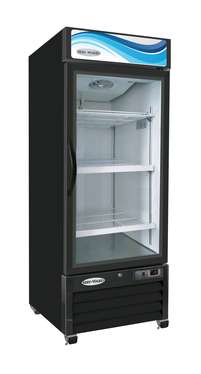 Serv-Ware GR16B-HC 25 In. One-Door Glass Door Merchandiser Refrigerator, 16 Cu. Ft., Black Exterior, Self-Closing Glass Doors