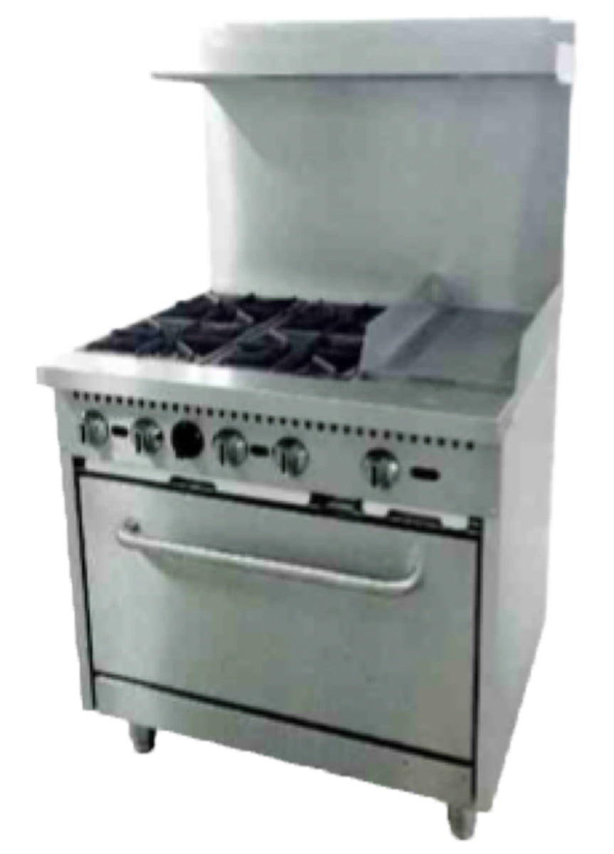 Serv-Ware SGR-4B-12G 36 In. 4-Burner Gas Range with 12 In. Griddle and Standard Oven