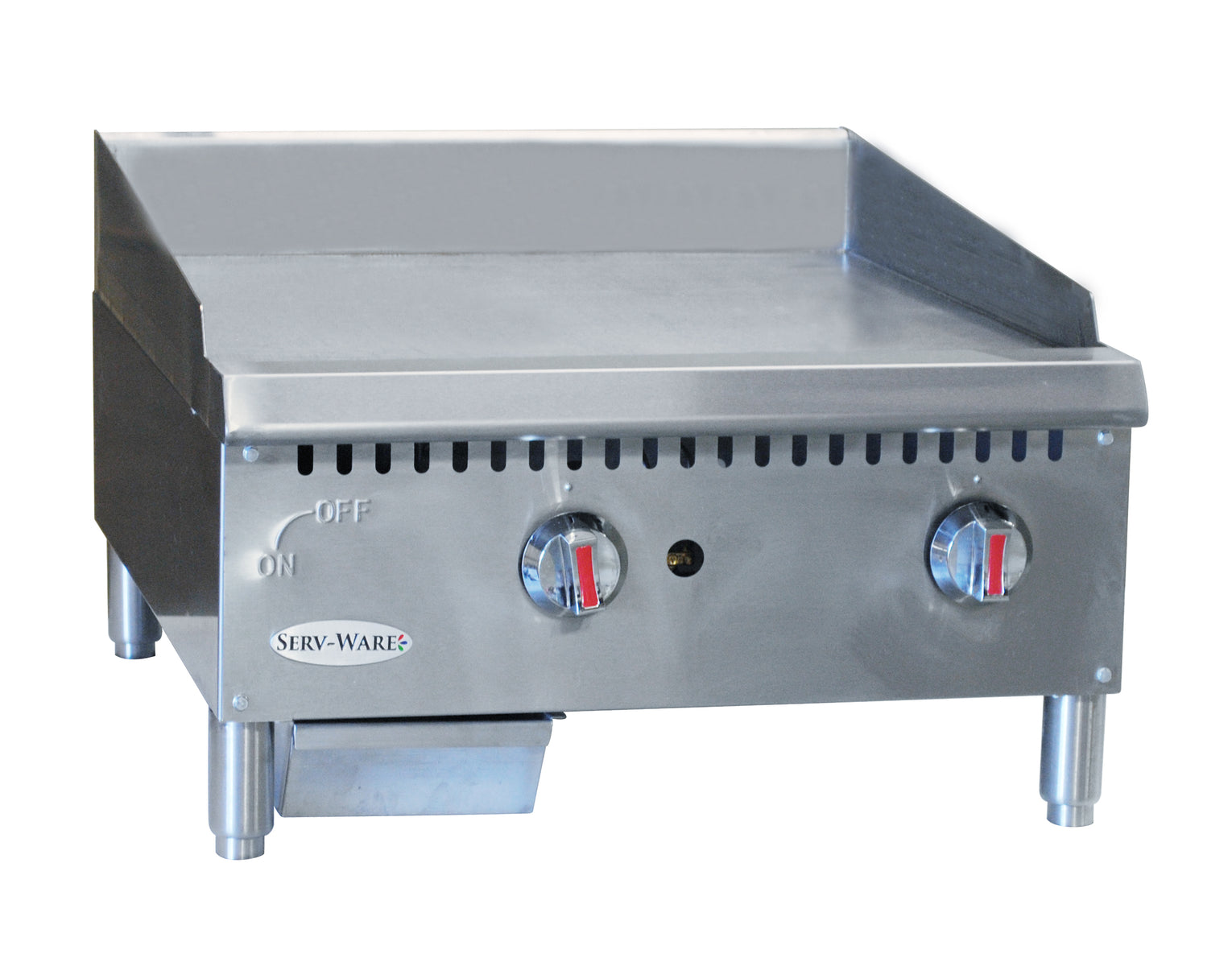 Serv-Ware STGS-24 23.98 In. Thermostatic Gas Griddle, 2 Burner, Thermostatic Control