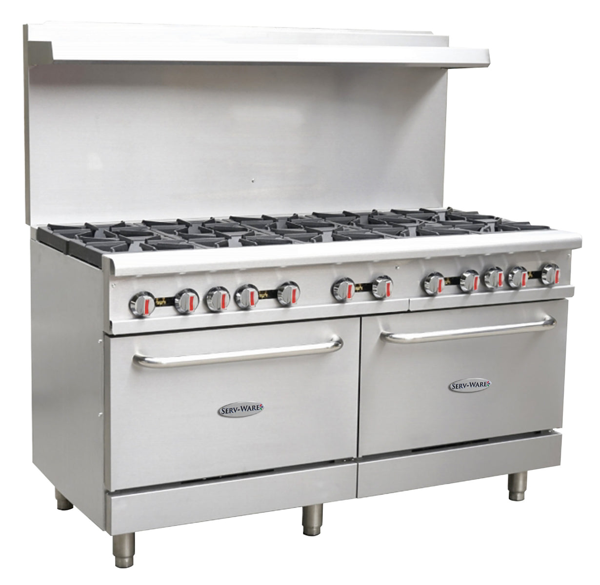 Serv-Ware SGR-10B 60 In. 10-Burner Gas Range with Two Standard Ovens