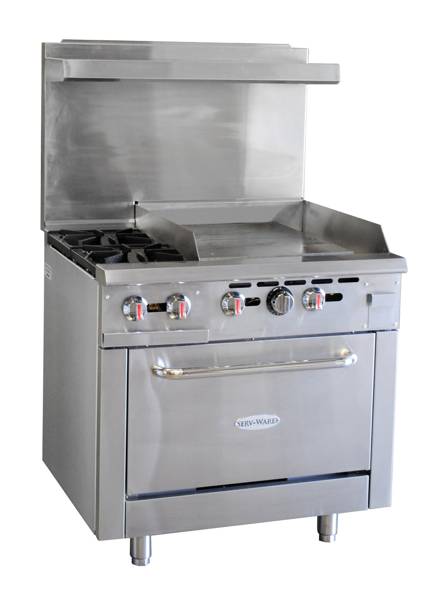 Serv-Ware SGR-2B-24G 36 In. 2-Burner Gas Range with 24 In. Griddle and Standard Oven