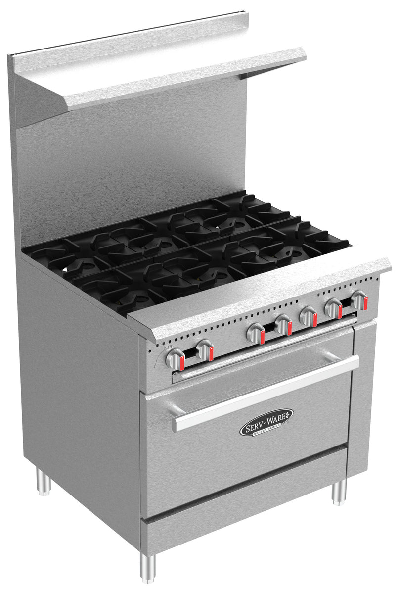 Serv-Ware SGR-6B 36 In. 6-Burner Gas Range with Standard Oven