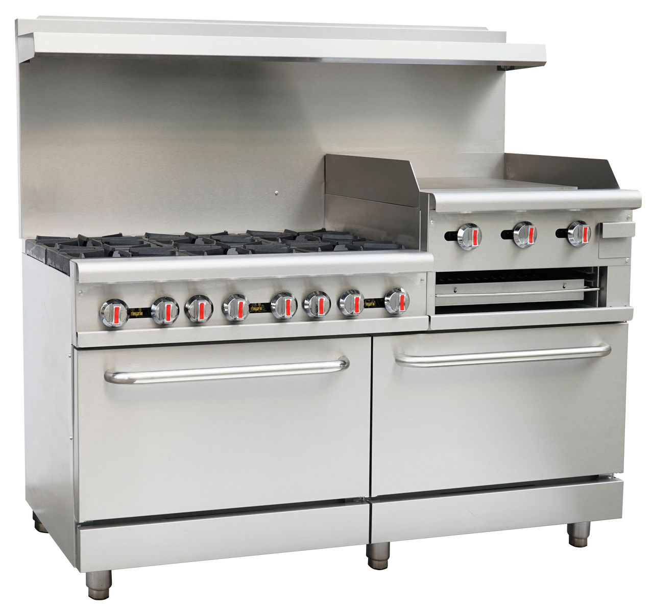 Serv-Ware SGR-6B-24RG 60 In. 6-Burner Gas Range with 24 In. Raised Griddle Broiler and Two Standard Ovens